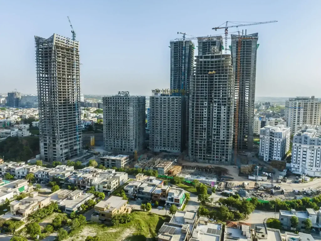 Luxury apartment tower under construction in DHA Phase 2 Islamabad Goldcrest Views